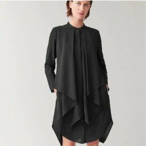 COS Dress Draped Layer Black Long Sleeve Button Down Flowy Dress Size 6